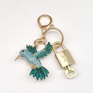 Authentic Louis Vuitton Gold Padlock W/ Unbranded Blue Bird Bag Charm 100525